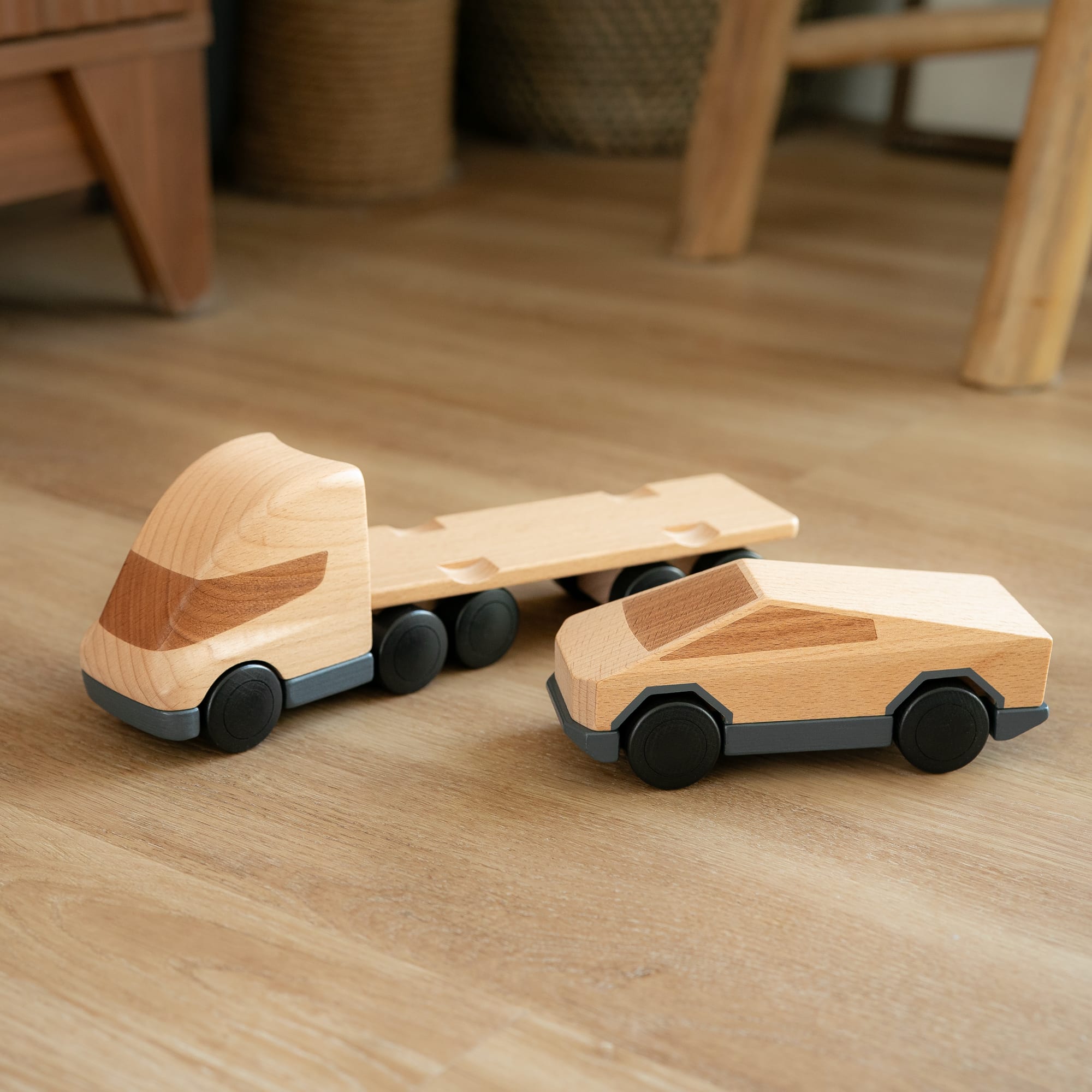 Tesla Semi + Cybertruck Wooden Playset